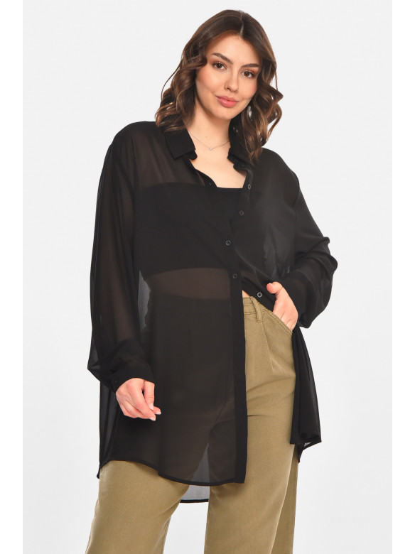 Рубашка женская однотонная черного цвета 212713C