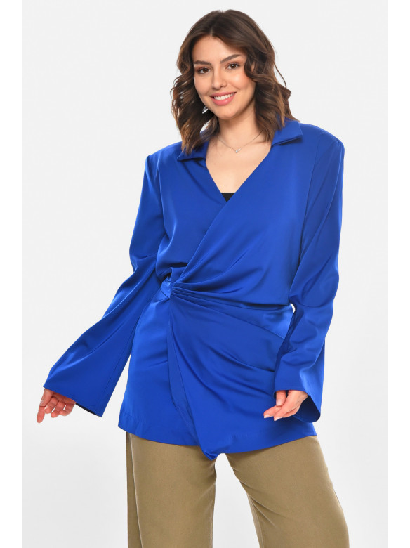 Блуза жіноча напівбатальна однотонна синього кольору 212715C