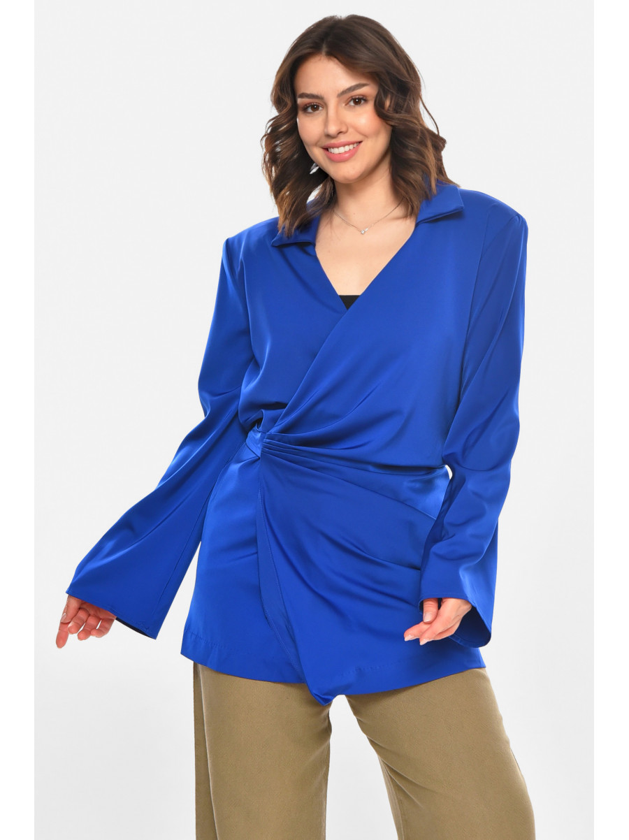 Блуза жіноча напівбатальна однотонна синього кольору 212715C
