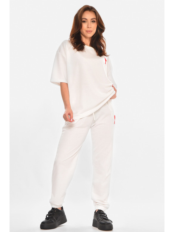 Спортивний жіночий костюм білого кольору з принтом 212718C