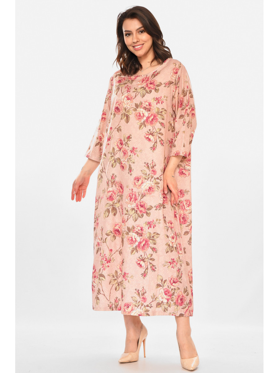 Платье женское пудрового цвета с принтом 212719C