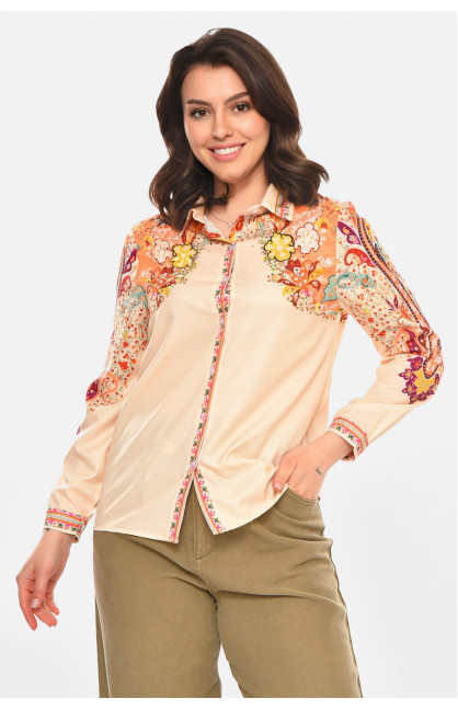 Рубашка женская бежевого цвета с принтом 212734C