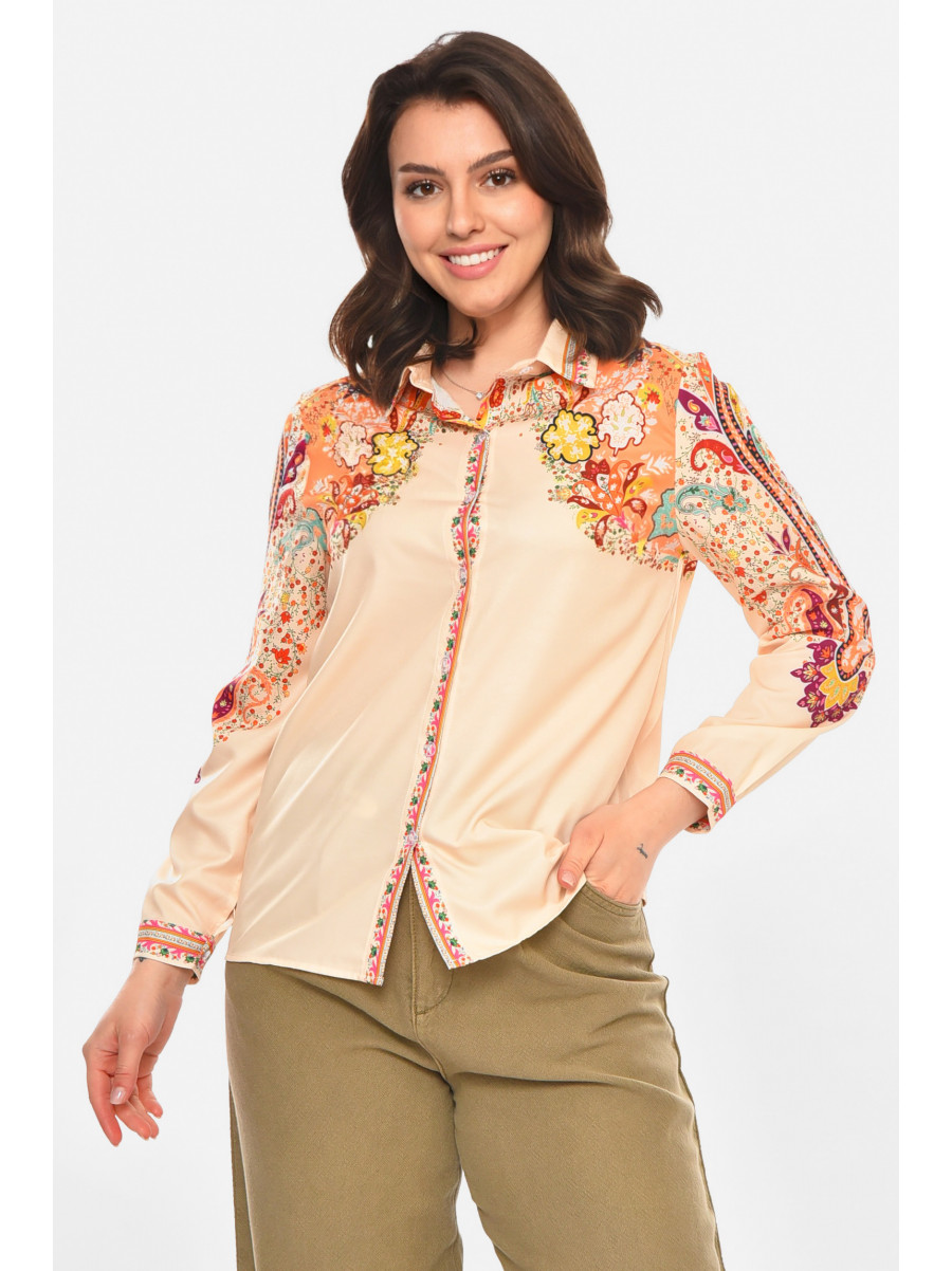 Рубашка женская бежевого цвета с принтом 212734C