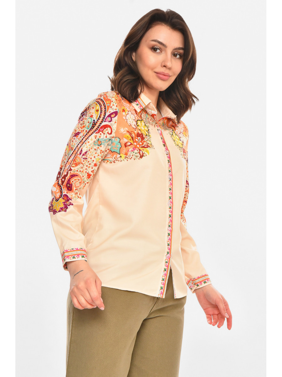 Рубашка женская бежевого цвета с принтом 212734C
