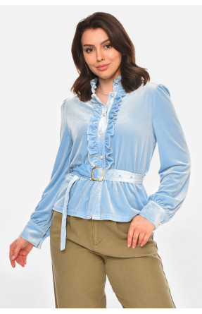 Блуза жіноча однотонна велюрова блакитного кольору 212740C