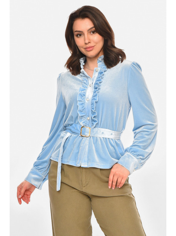 Блуза жіноча однотонна велюрова блакитного кольору 212740C