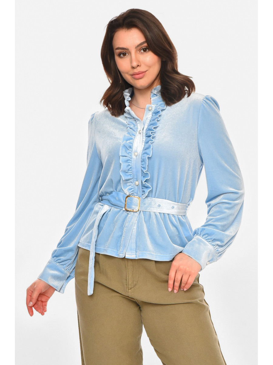Блуза жіноча однотонна велюрова блакитного кольору 212740C