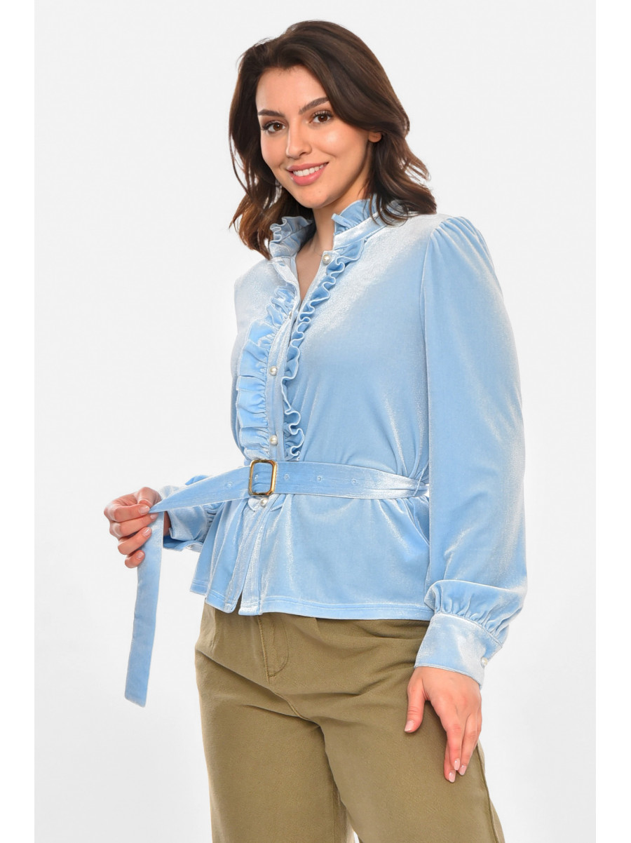 Блуза жіноча однотонна велюрова блакитного кольору 212740C