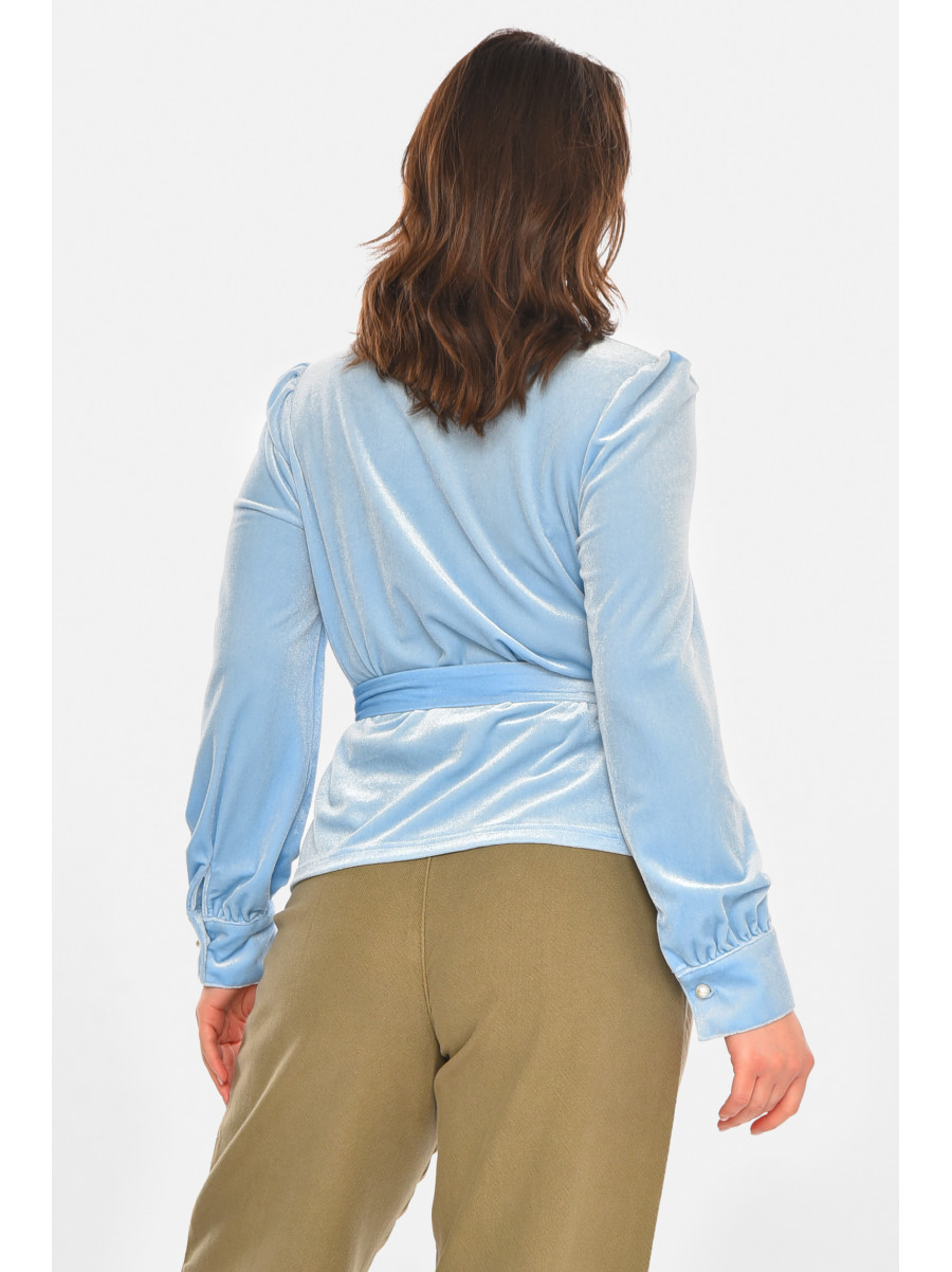 Блуза жіноча однотонна велюрова блакитного кольору 212740C