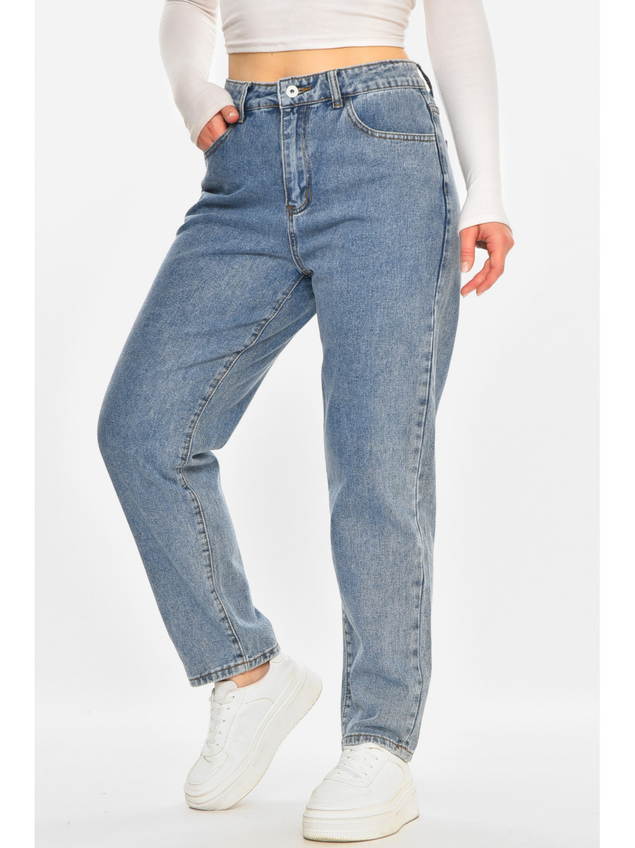 Джинси жіночі однотонні синього кольору 212753C