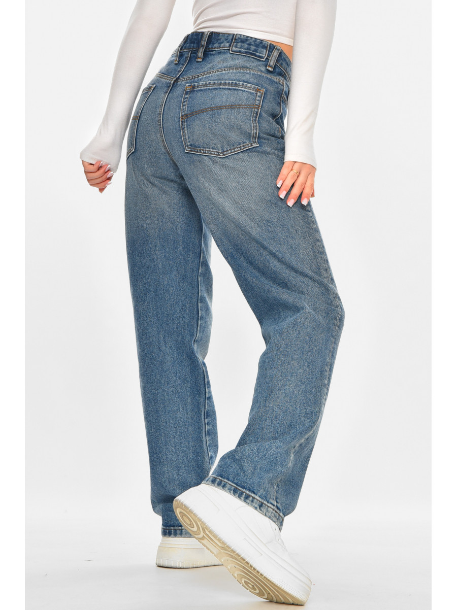 Джинси жіночі однотонні синього кольору 212754C