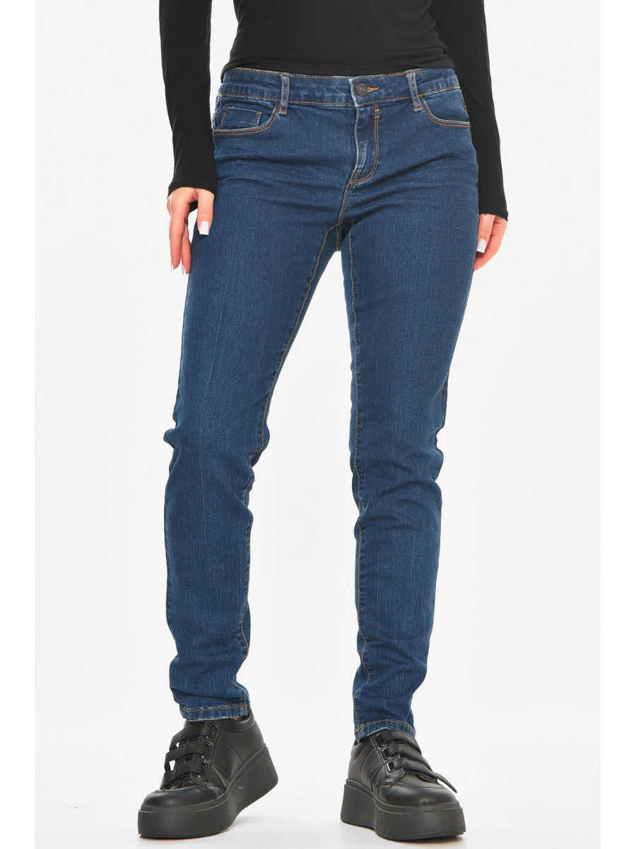 Джинси жіночі однотонні темно-синього кольору 212757C