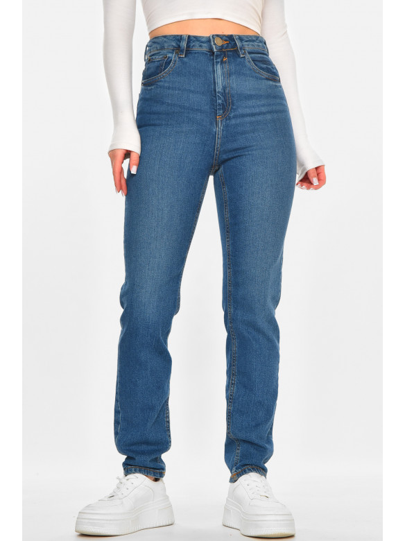 Джинси жіночі однотонні синього кольору 212761C