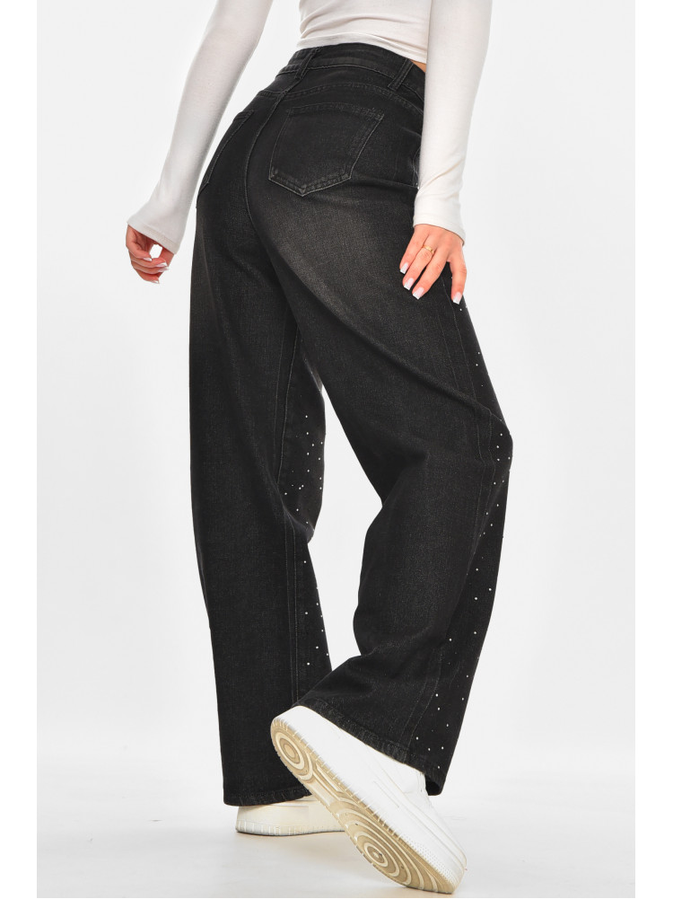 Джинси жіночі однотонні чорного кольору зі стразами 212766C
