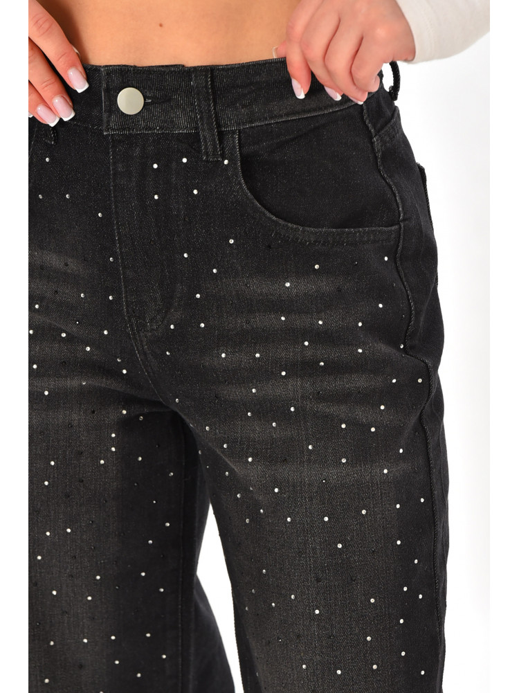 Джинси жіночі однотонні чорного кольору зі стразами 212766C