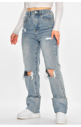 Джинси жіночі однотонні блакитного кольору 212768C