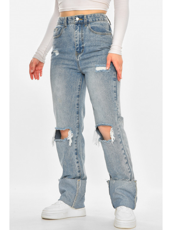 Джинси жіночі однотонні блакитного кольору 212768C