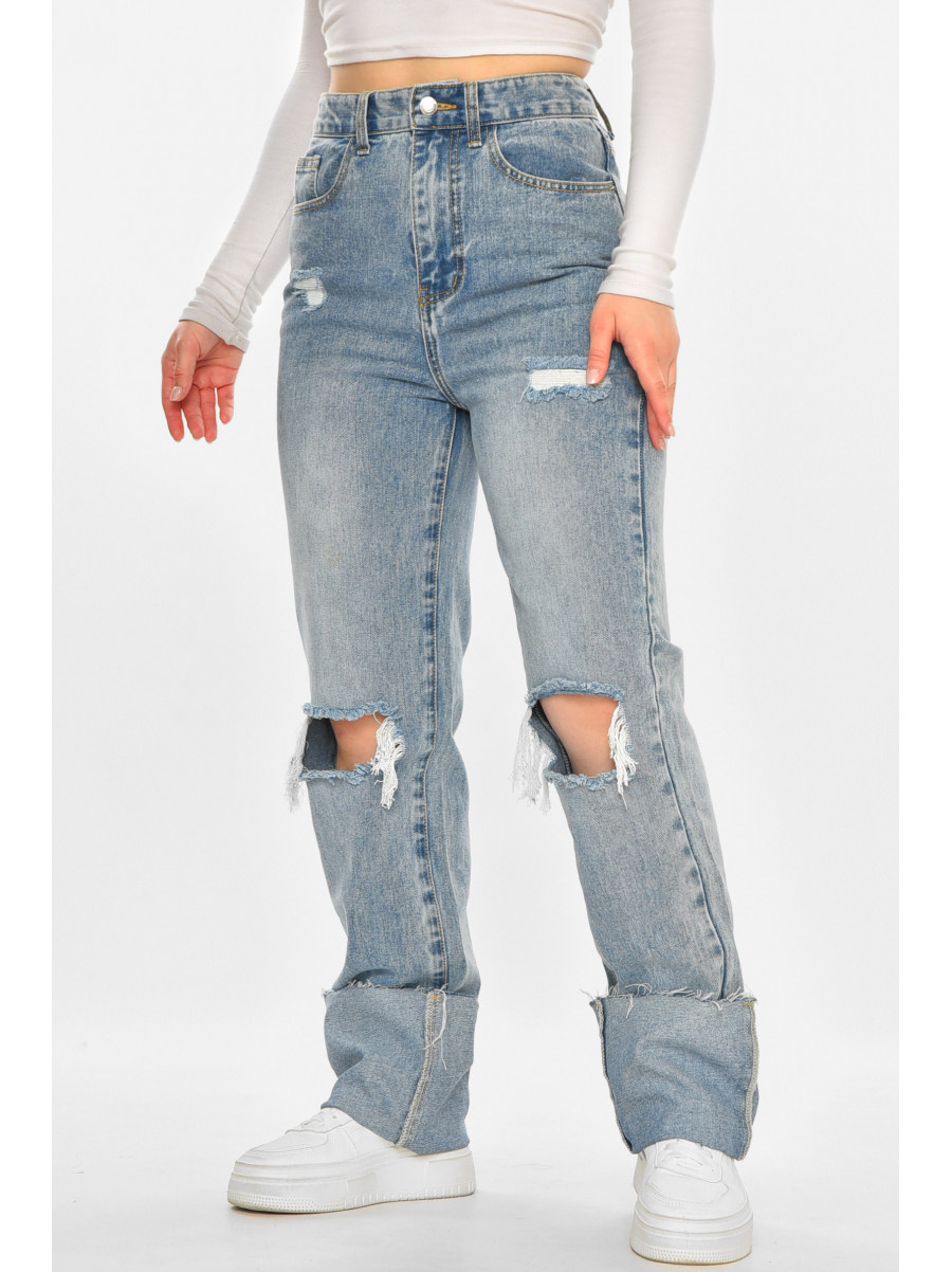 Джинси жіночі однотонні блакитного кольору 212768C