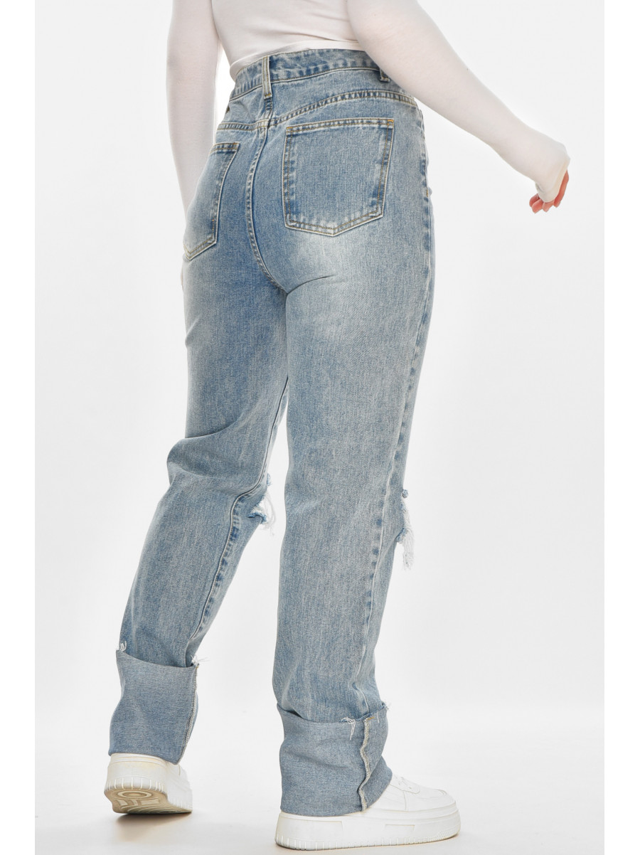 Джинси жіночі однотонні блакитного кольору 212768C