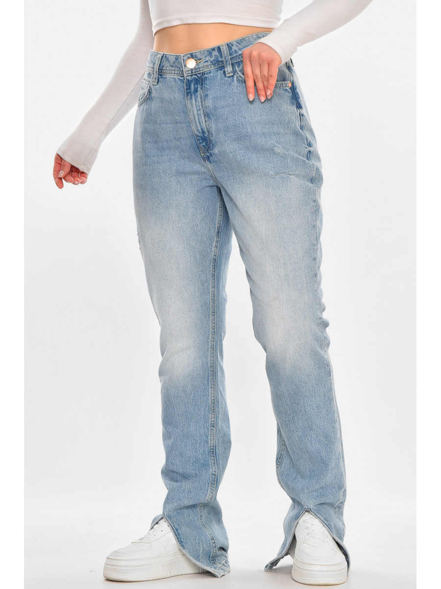 Джинси жіночі однотонні блакитного кольору 212769C
