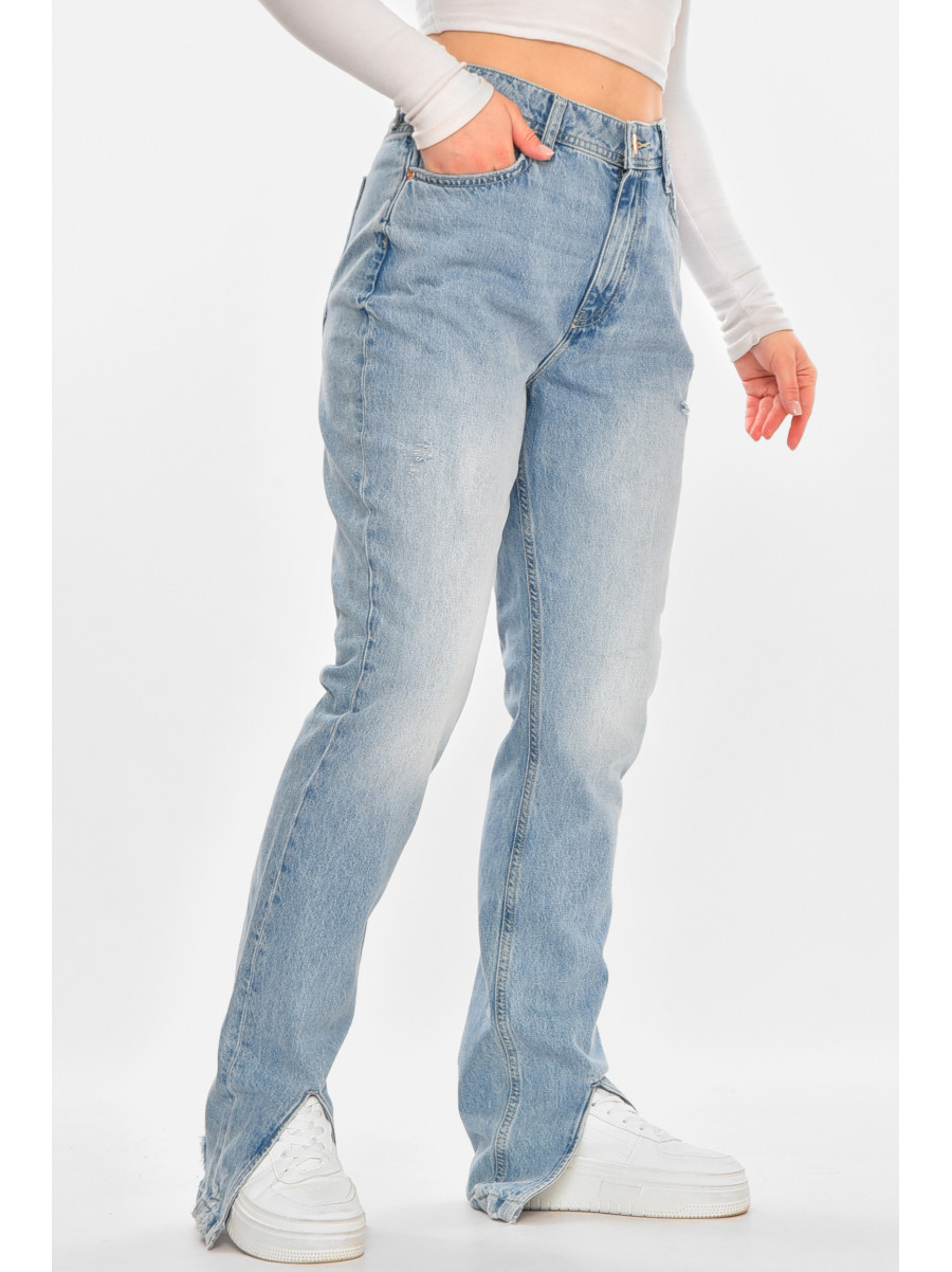 Джинси жіночі однотонні блакитного кольору 212769C