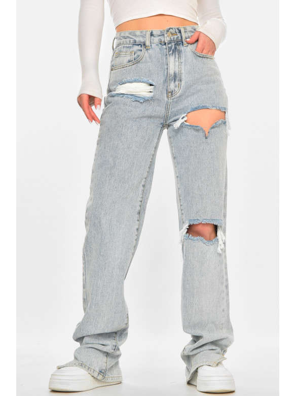 Джинси жіночі однотонні блакитного кольору 212770C