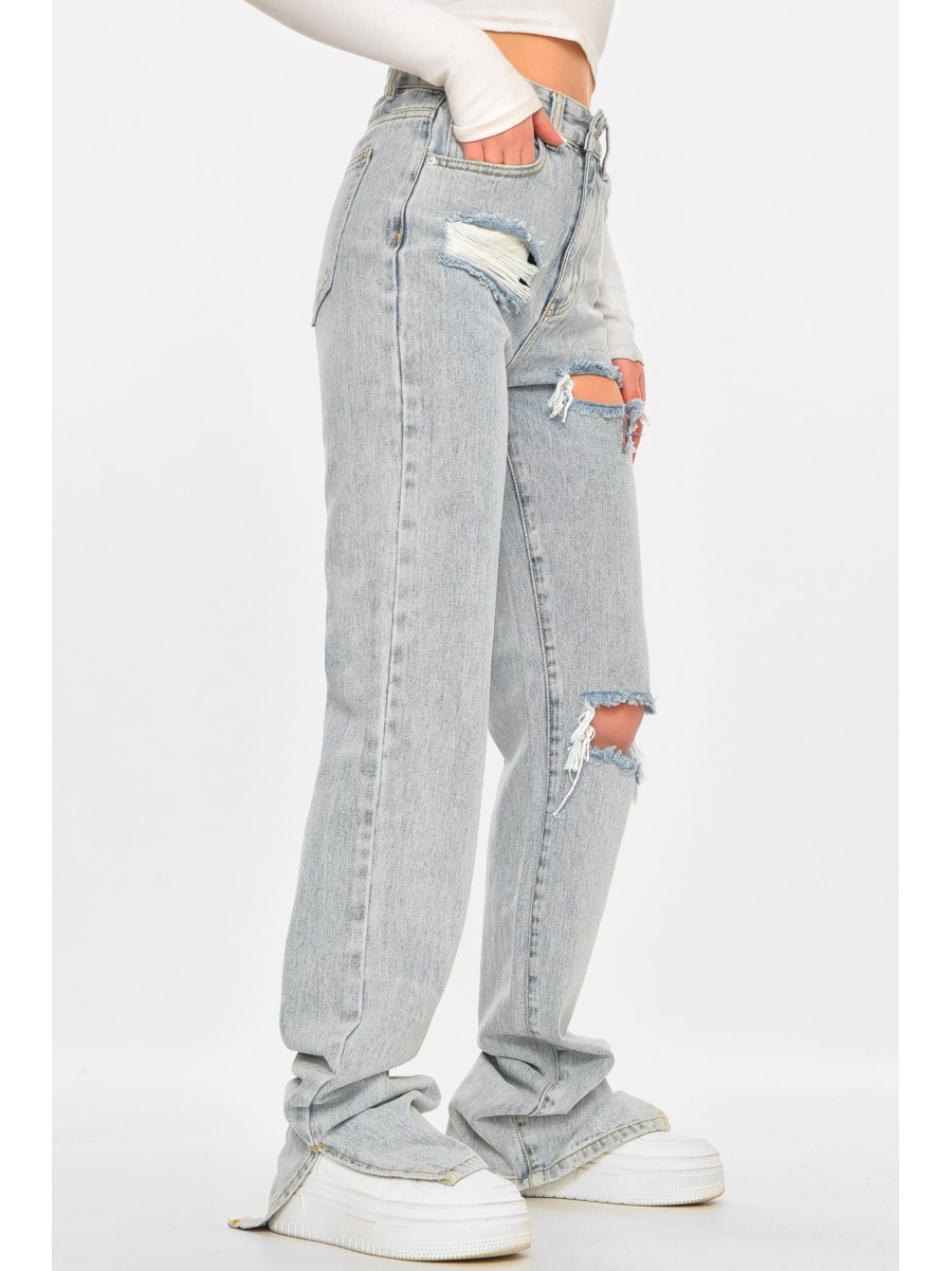 Джинси жіночі однотонні блакитного кольору 212770C