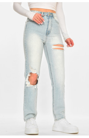 Джинси жіночі однотонні блакитного кольору 212771C