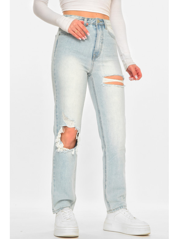 Джинси жіночі однотонні блакитного кольору 212771C