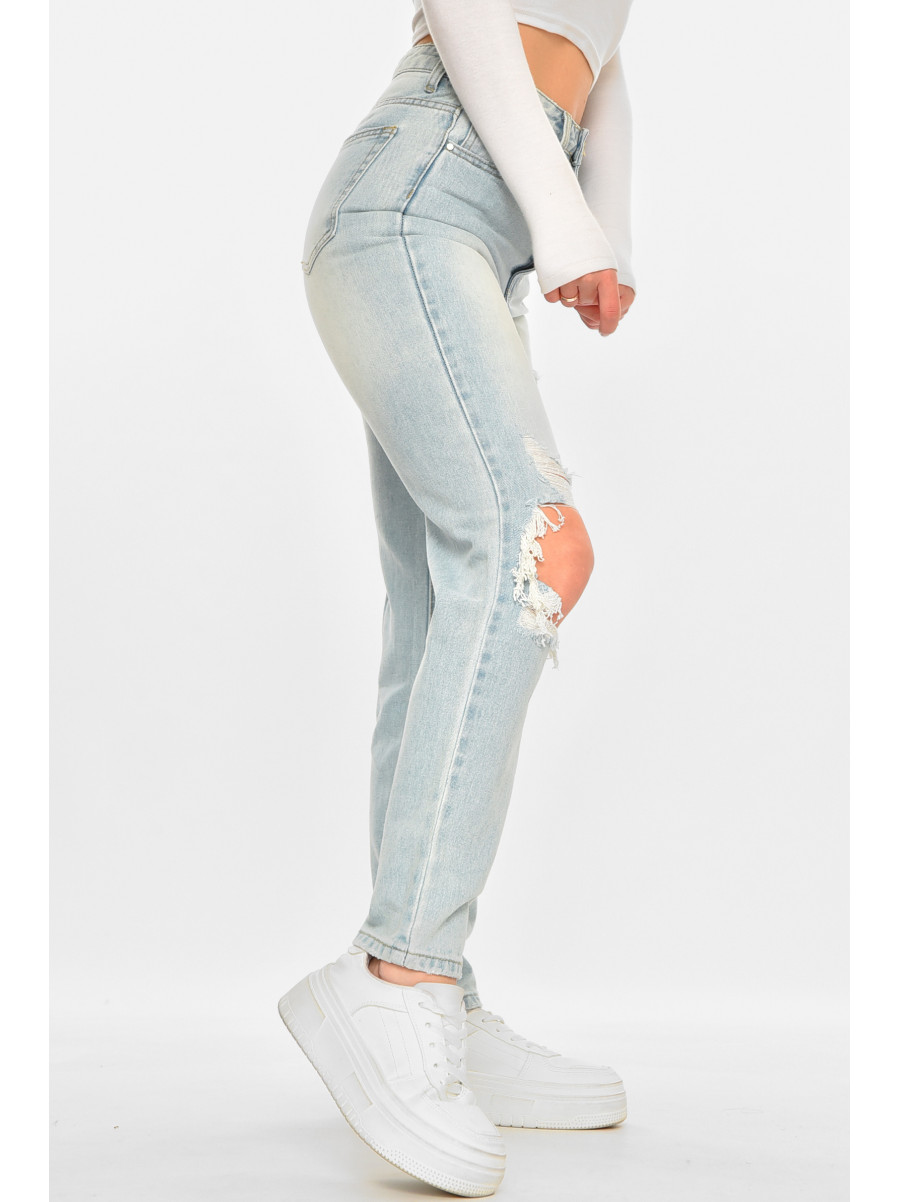 Джинси жіночі однотонні блакитного кольору 212771C