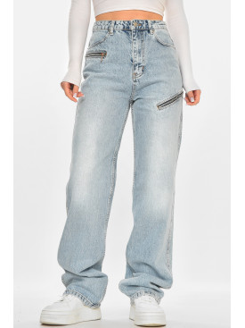 Джинси жіночі однотонні блакитного кольору 212772C