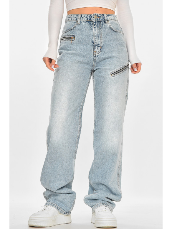 Джинси жіночі однотонні блакитного кольору 212772C