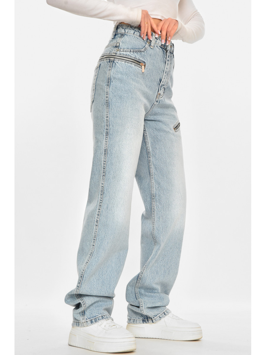 Джинси жіночі однотонні блакитного кольору 212772C