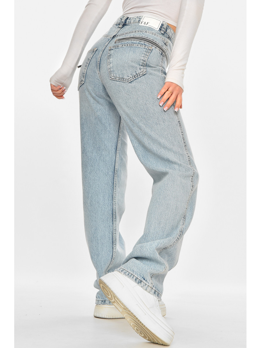 Джинси жіночі однотонні блакитного кольору 212772C