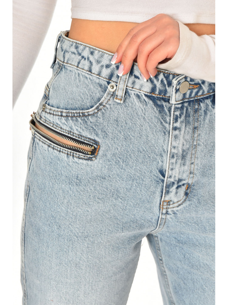 Джинси жіночі однотонні блакитного кольору 212772C