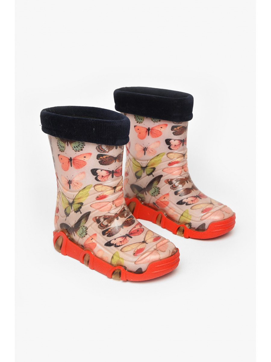 Сапоги резиновые  детские светло-бежевого цвета  со съемным носком 212775C