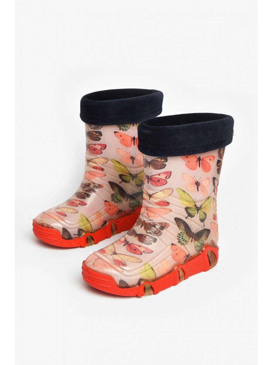 Сапоги резиновые  детские светло-бежевого цвета  со съемным носком 212775C