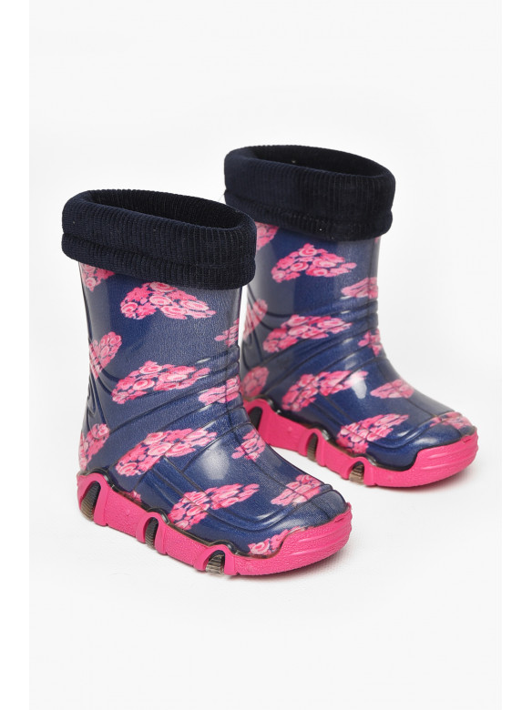 Сапоги резиновые  детские темно-синего цвета  со съемным носком 212777C