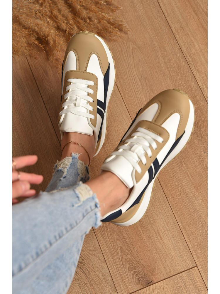 Кроссовки женские бело-бежевого цвета с синим на шнуровке Уценка 542-99 212782C