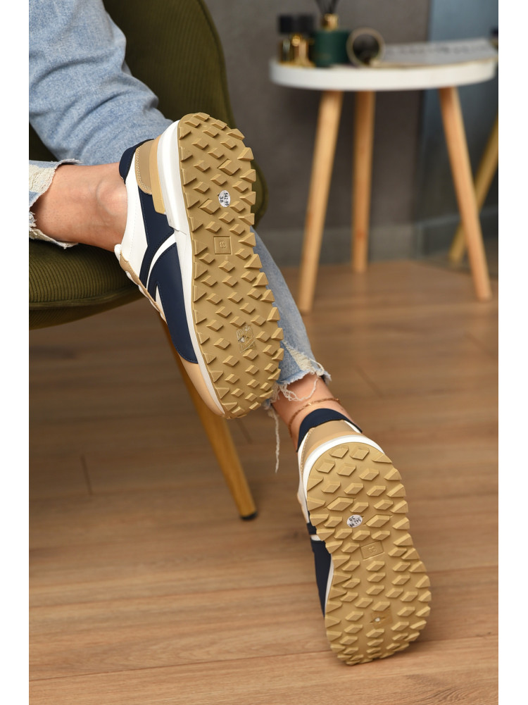 Кроссовки женские бело-бежевого цвета с синим на шнуровке Уценка 542-99 212782C