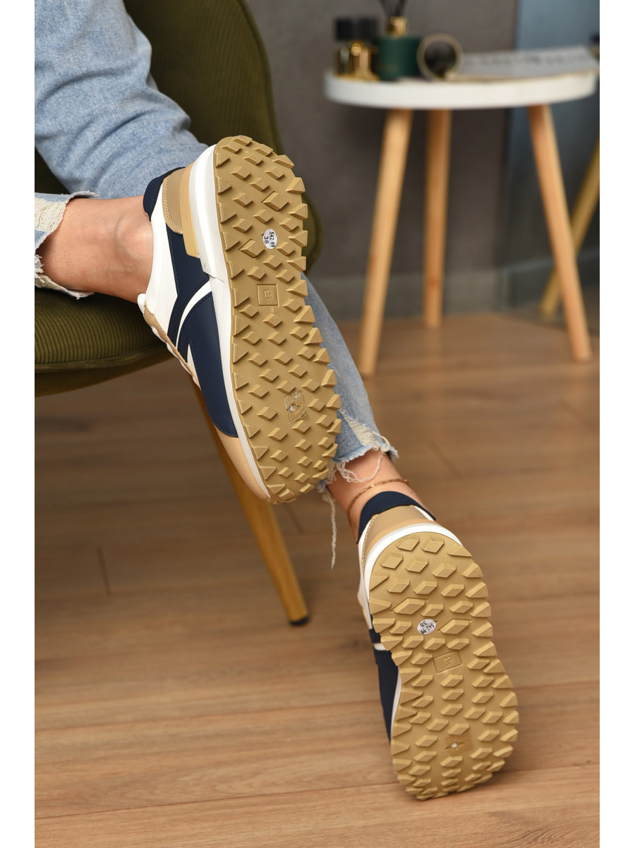 Кроссовки женские бело-бежевого цвета с синим на шнуровке Уценка 542-99 212782C