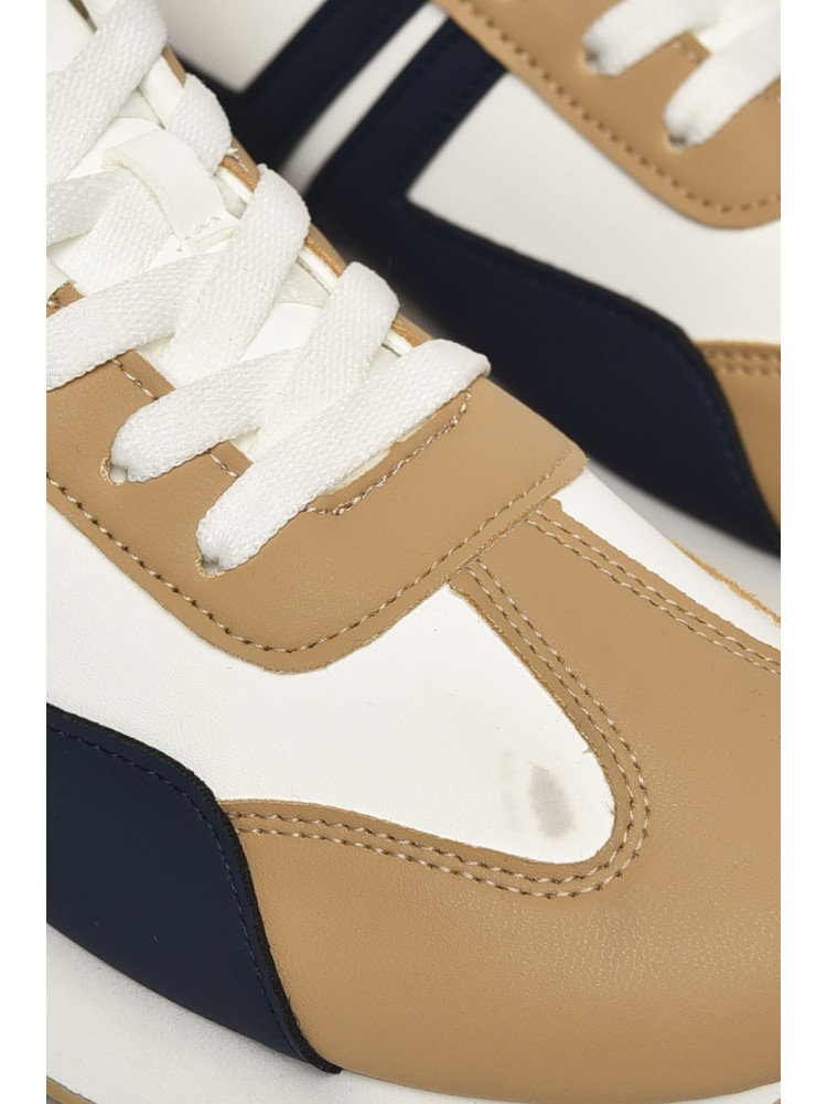 Кроссовки женские бело-бежевого цвета с синим на шнуровке Уценка 542-99 212782C