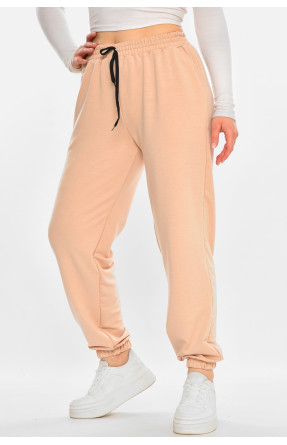 Спортивные штаны женские полубатальные однотонные бежевого цвета 212833C