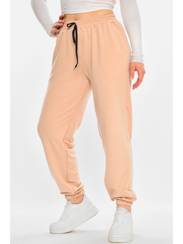 Спортивные штаны женские полубатальные однотонные бежевого цвета 212833C
