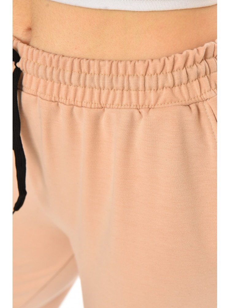 Спортивные штаны женские полубатальные однотонные бежевого цвета 212833C