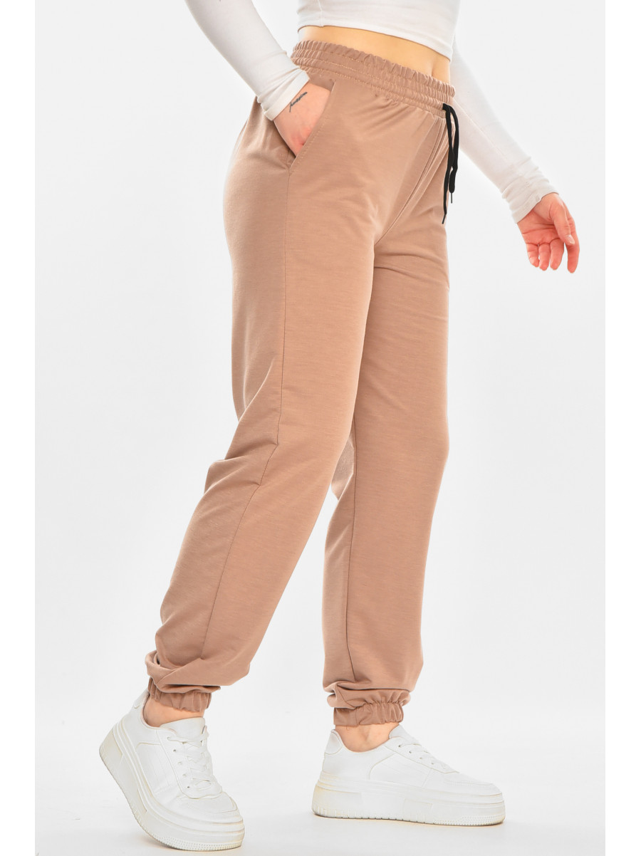 Спортивные штаны женские полубатальные тёмно-бежевого цвета 212834C