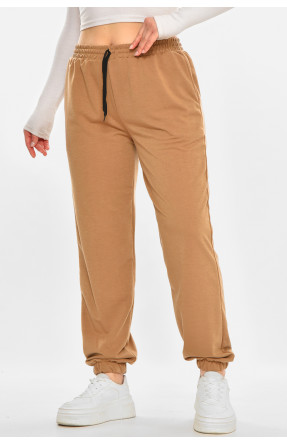 Спортивные штаны женские полубатальные однотонные коричневого цвета 212835C