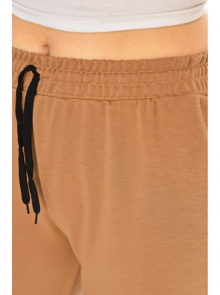Спортивные штаны женские полубатальные однотонные коричневого цвета 212835C