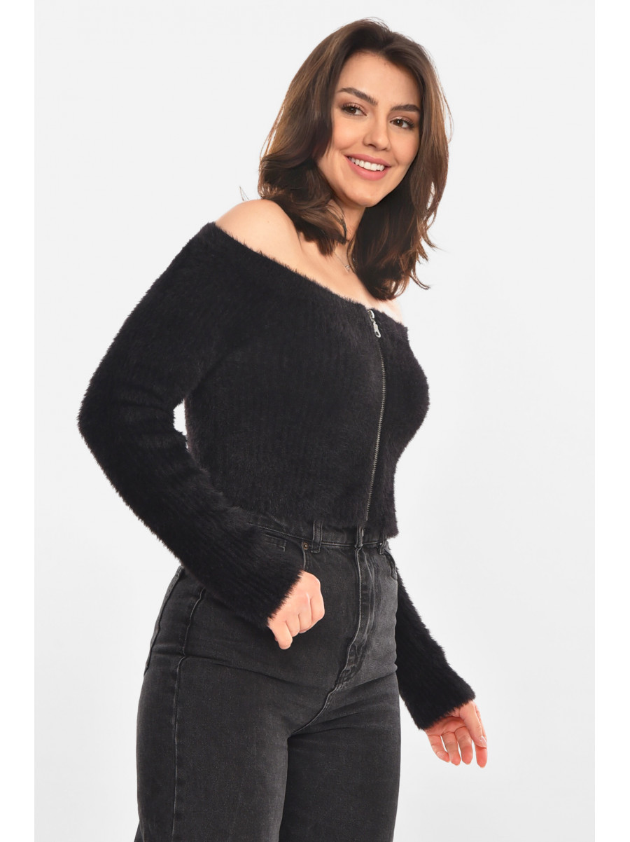 Кофта женская на молнии черного цвета 212866C