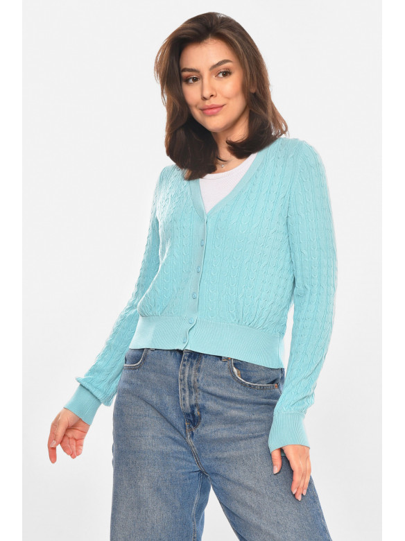 Кофта женская на пуговицах бирюзового цвета 212867C